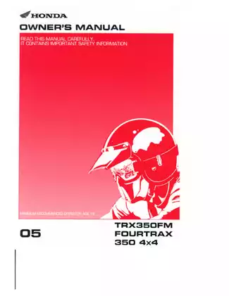 Honda TRX350FM FourTrax 350 4x4 Owner's Manual
