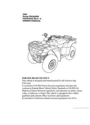 2005 Honda TRX350FM Fourtrax 350 4x4, ATV owners manual Preview image 3