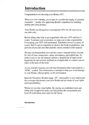 Honda TRX350FM FourTrax 350 4x4 Owner's Manual Preview image 4