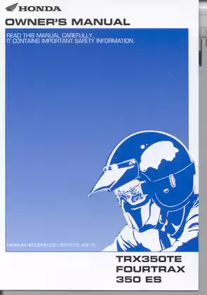 Honda TRX350ES FourTrax 350 ES ATV Owner's Manual - Comprehensive Guide
