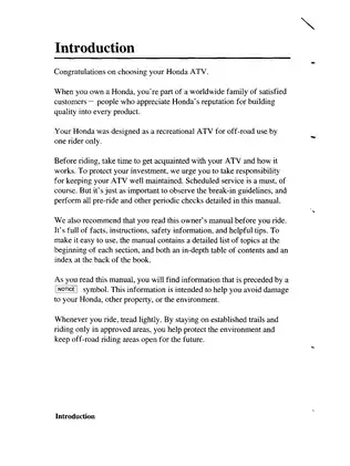 Honda TRX350ES FourTrax 350 ES ATV Owner's Manual - Comprehensive Guide Preview image 4