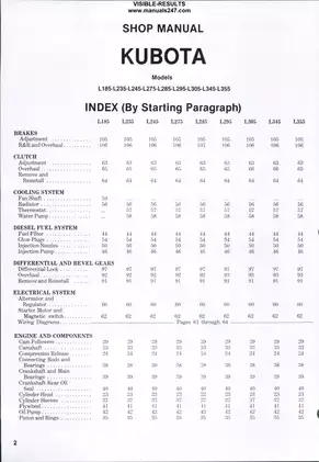 1975-1985 Kubota L185, L235, L245, L275, L285, L295, L305, L345, L355 tractor shop manual