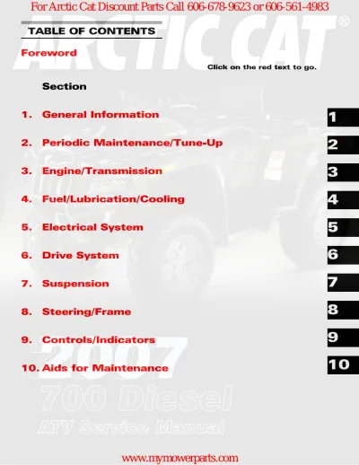 Preview: 2007 Arctic Cat 700 Diesel ATV Service Manual (OEM)