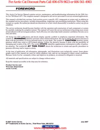 2008 Arctic Cat 700 Diesel ATV Service Manual - Maintenance & Repair Guide Preview image 1