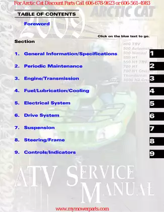 2009 Arctic Cat 400, TRV, 500, 550, 700, 1000, H1, H2 Thundercat manual Preview image 2