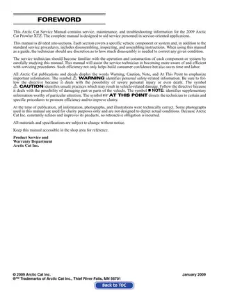2009 Arctic Cat Prowler XTZ Service Manual - Complete Repair, Maintenance and Troubleshooting Guide Preview image 1