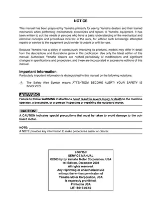 Yamaha 9.9C/15C Outboard Motor Service Manual - Complete Maintenance Guide Preview image 2