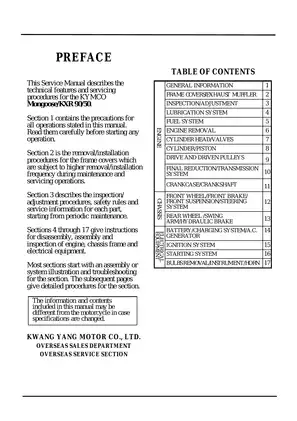 KYMCO Mongoose KXR 90/50 Service Manual - Comprehensive Maintenance Guide Preview image 2