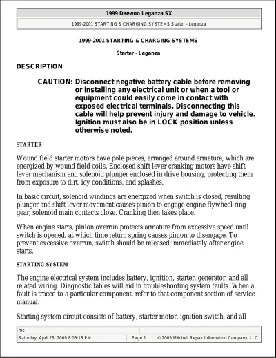 Preview: 1997–2002 Daewoo Leganza Service & Repair Manual (PN V-121 BL3/BL4)