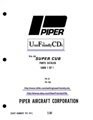 Piper Super Cub PA-18 125,135 and 150 light aircraft parts catalog