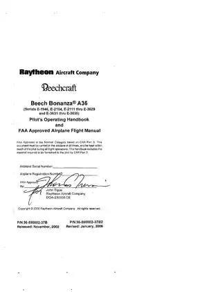 Beech Bonanza A36 Pilot’s Operating Handbook and FAA Approved Flight Manual