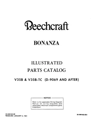 Beechcraft Bonanza V35B & V35B-TC Parts Catalog Preview image 1