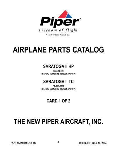 Preview: Piper PA-32R-301/301T Saratoga 1995–2004 Parts Catalog (P/N 761-880)