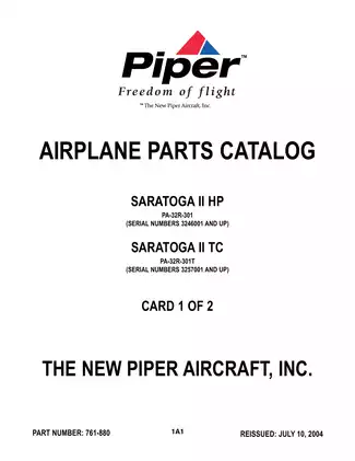 Piper PA-32R-301/301T Saratoga Airplane Parts Catalog