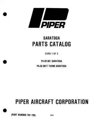 Piper PA-32-301 Saratoga, PA-32-301T Turbo Saratoga aircraft parts catalog