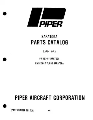 Piper PA-32-301 Saratoga Parts Catalog - Comprehensive Guide for Aircraft Maintenance