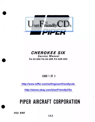 Piper PA32 Cherokee Six PA-32-260, PA-32-300, PA-32R-300 service manual Preview image 1