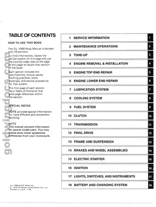 Honda GL-1000 Shop Manual (1976-1978) - Comprehensive Guide for Motorcycle Maintenance