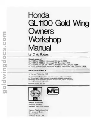 Honda GL1100 Gold Wing Service Manual (1979-1981) - Comprehensive Maintenance & Repair Guide Preview image 3