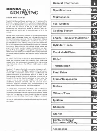 1980-1983 Honda Gold Wing GL1100 service manual Preview image 1