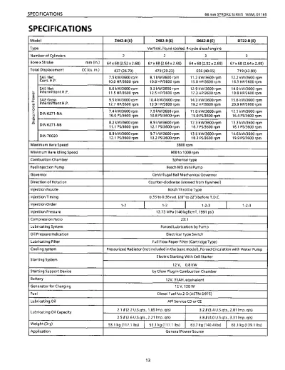 Kubota Z2442-B / Z482-B / D662-B / D722-B Diesel Engine Service & Repair Manual (P/N WSM 01165)