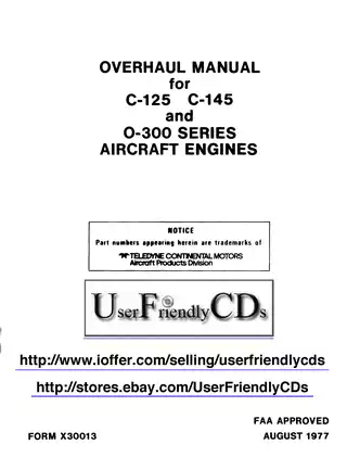 Continental Aircraft Engine Overhaul Manual for C-125, C-145 & O-300 Series Preview image 2