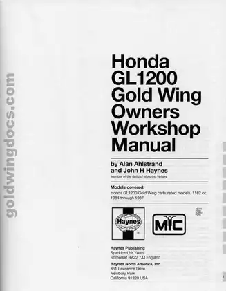 Honda GL1200 Gold Wing Owner's Workshop Manual (1984-1987) Preview image 2