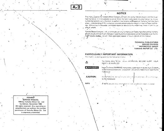 Yamaha FZR400SP Service Manual (1990 Model) Preview image 2