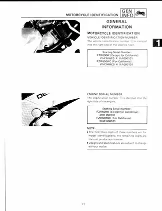 1989-1999 Yamaha FZR600 service manual