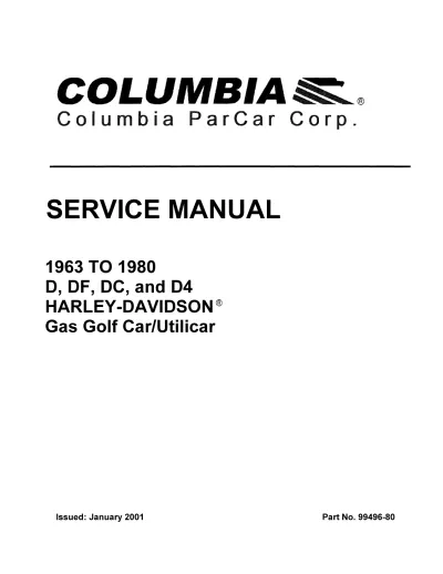 Preview: Harley-Davidson Golf Cart D, DF, DC, MGIV, DE4 Service Manual, 1963–1980 (P/N 99496-80)