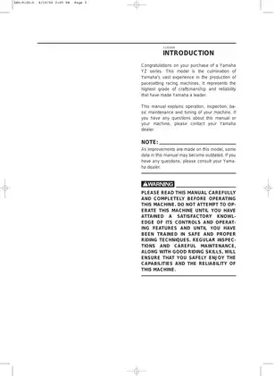Yamaha YZ125 Service Manual - Comprehensive Guide for Maintenance and Repair Preview image 2