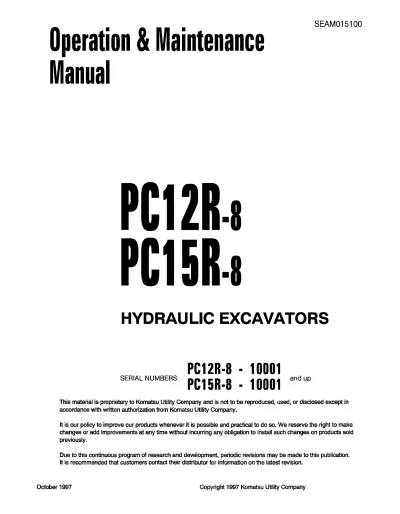 Preview: Komatsu PC12R-8 / PC15R-8 1997 Hydraulic Excavator Operation and Maintenance Manual (P/N SEAM015100)