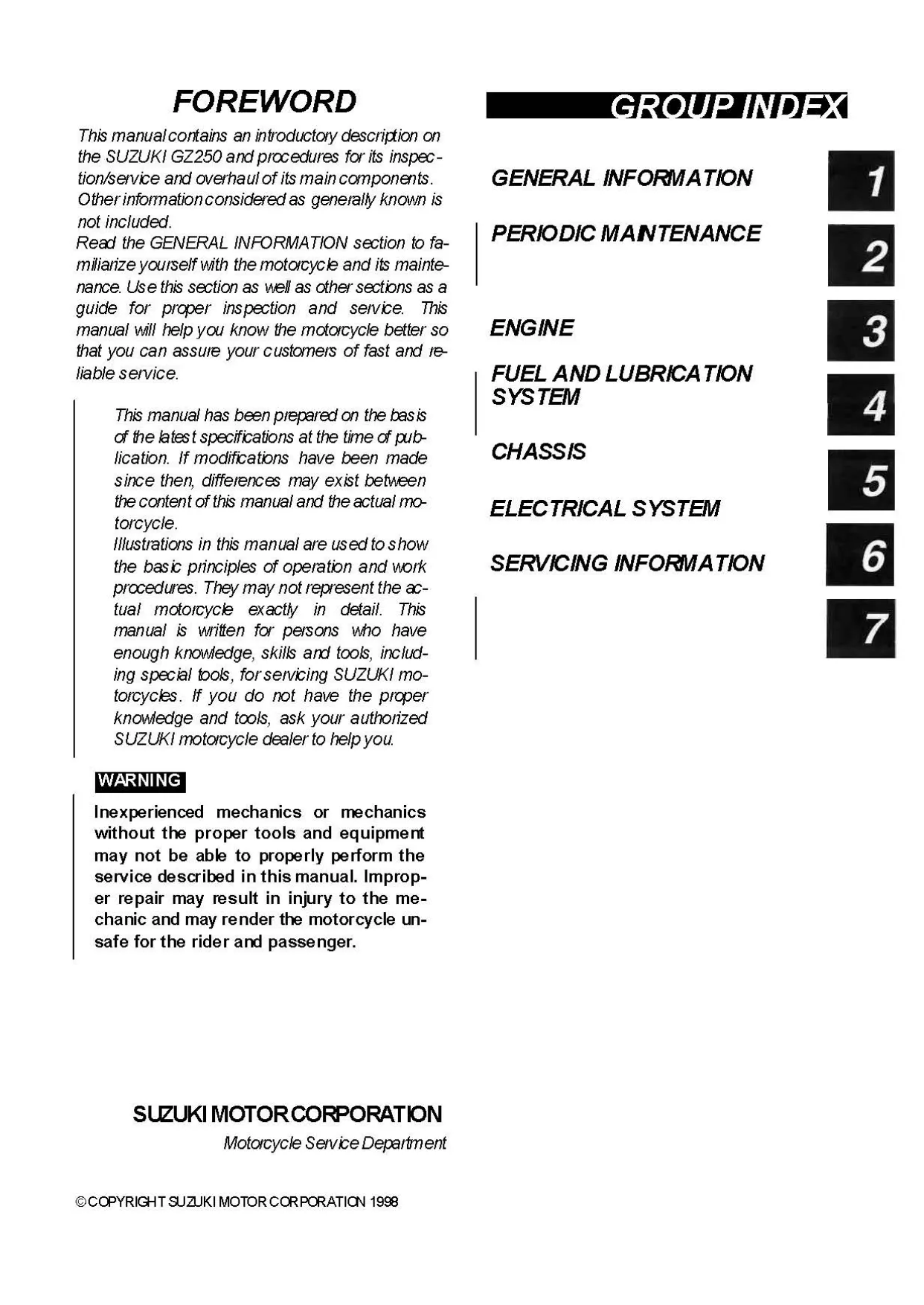 1999-2007 Suzuki GZ250 Marauder service manual Preview image 2