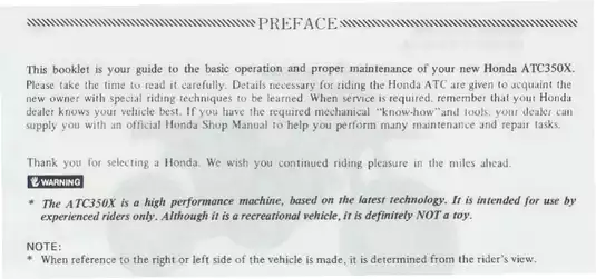 1985-1986 Honda ATC350X ATV owners manual Preview image 3