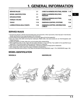 2001-2007 Honda NSS250 Reflex service manual Preview image 5