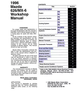 1992-1997 Mazda 626, MX-6 workshop manual Preview image 1