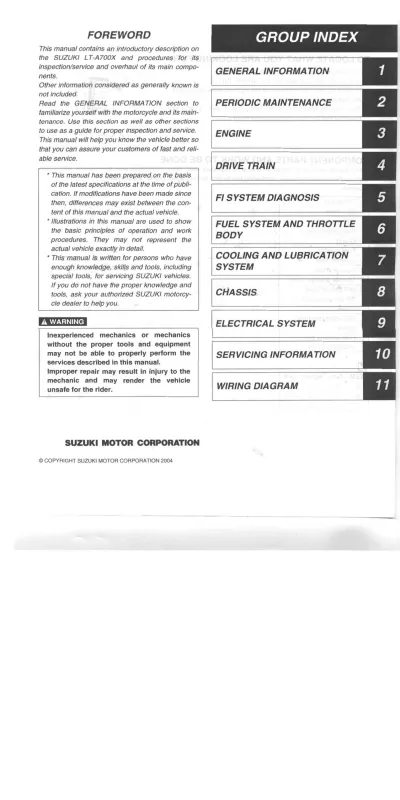 Preview: 2005 Suzuki LTA700 King Quad 700 ATV Service & Repair Manual (P/N 99500-46060-01E)