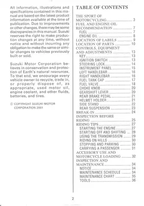 2002 Suzuki Savage LS650P owners manual Preview image 4