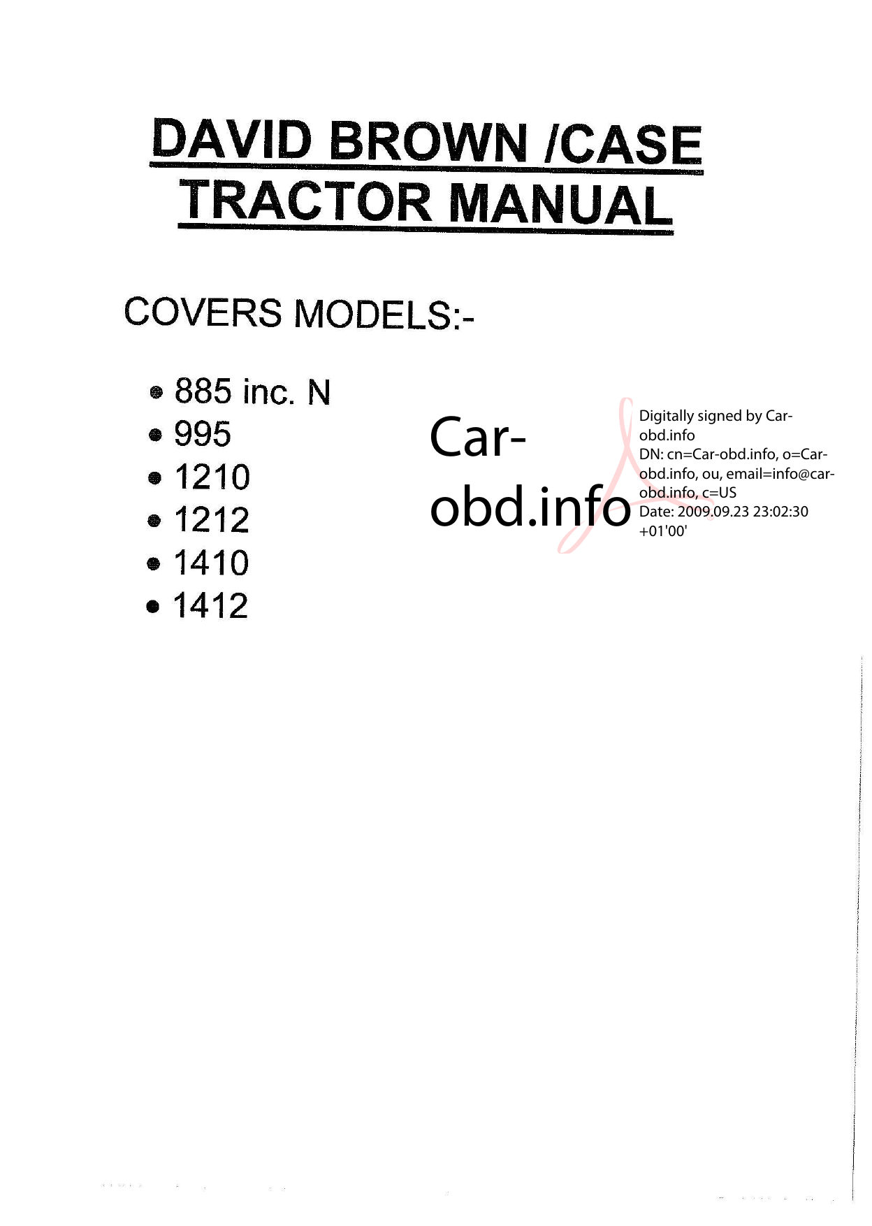 1971-1980 David Brown/Case™ 885, 995, 1210, 1410, 1412 tractor manual Preview image 1