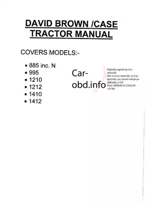 David Brown/Case Tractor Service Manual - Comprehensive Guide for Models 885, 995, 1210, 1212, 1410, 1412