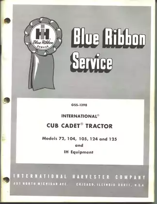 International Cub Cadet Tractor Service Manual (Models 72, 104, 105, 124, 125)