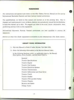 International Cub Cadet Tractor Service Manual (Models 72, 104, 105, 124, 125) Preview image 2