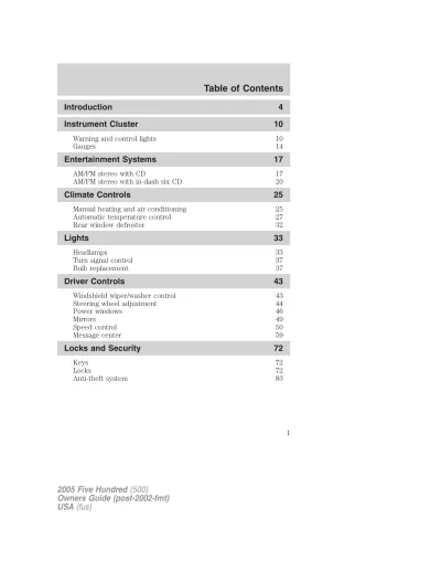Preview: 2005–2007 Ford Five Hundred 500 Service & Repair Manual (P/N WSM-FORD-500-2005)