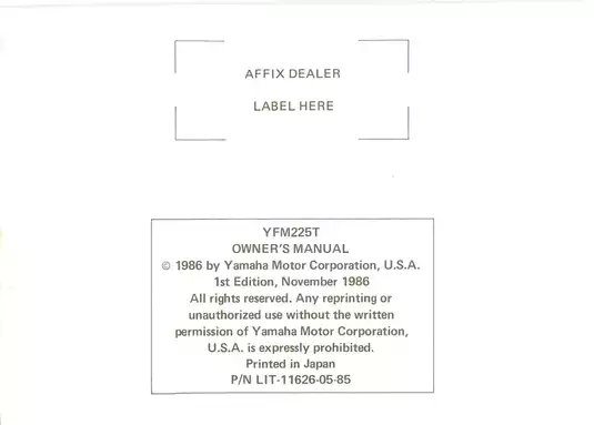 1987 Yamaha YFM 225 Moto 4 owners manual Preview image 1