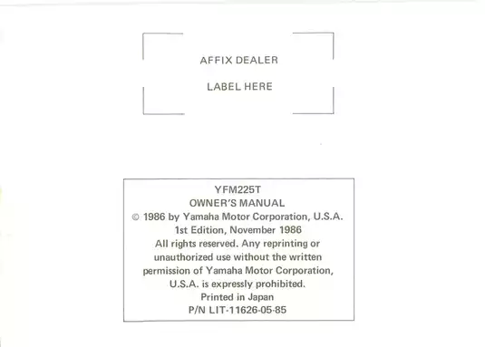 1987 Yamaha YFM 225 Moto 4 owners manual