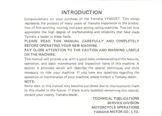 1987 Yamaha YFM 225 Moto 4 owners manual Preview image 2