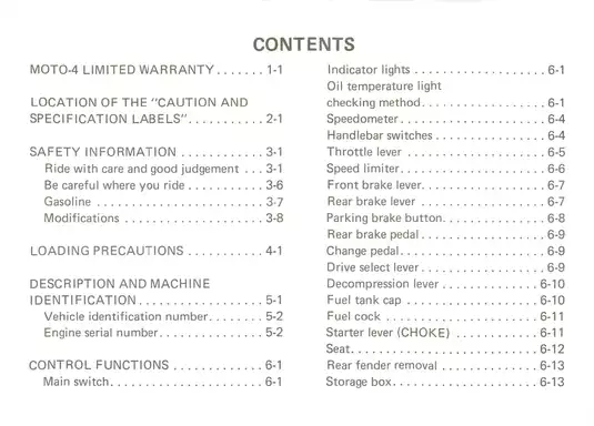 1987 Yamaha YFM 225 Moto 4 owners manual Preview image 4