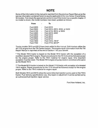 1985-1991 New Holland 8210, 10 series row-crop tractor service manual Preview image 3