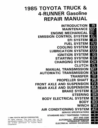 1985 Toyota Truck & 4Runner Gasoline Repair Manual