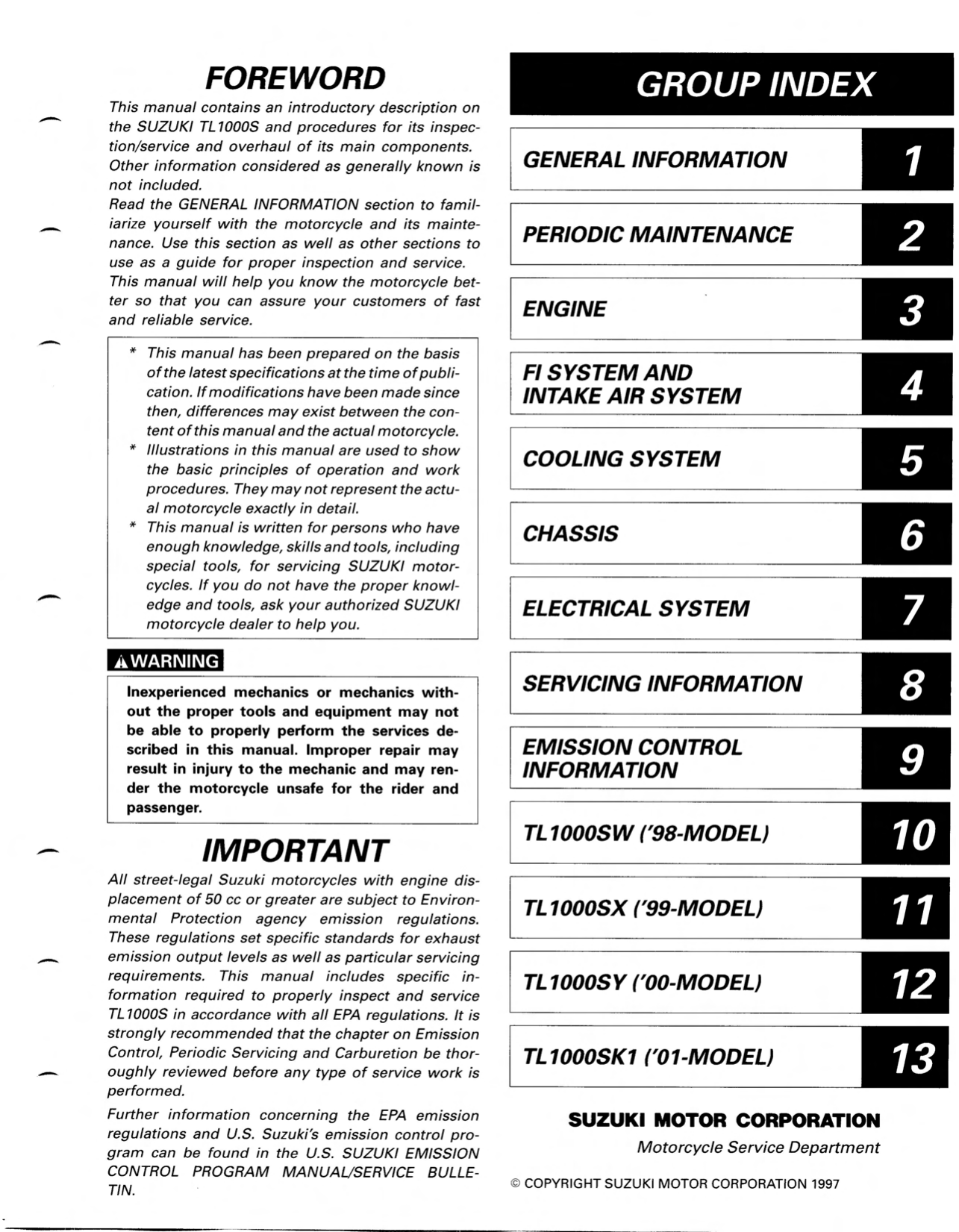 1997-2001 Suzuki TL1000s manual repair and service manual Preview image 2